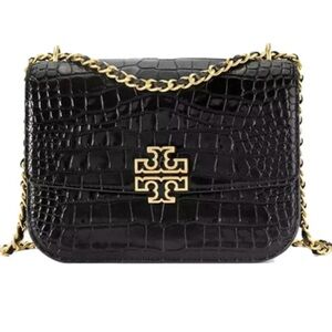 Tory Burch Black and Gold Crossbody Bag with Croc-Embossed Leather NWT